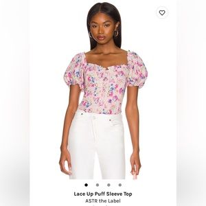 ASTR the Label Lace Up Puff Sleeve Top